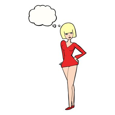 Düşünce baloncuğu olan güzel bir kadın.