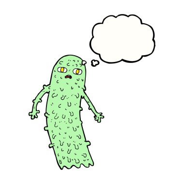 Düşünce baloncuklu hayaletli karikatür.