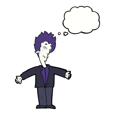 Düşünce baloncuklu mutlu vampir çizgi filmi.