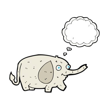 Düşünce baloncuğu olan komik bir fil.