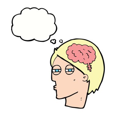 Çizgi film adamı düşünce baloncuğuyla dikkatlice düşünüyor.