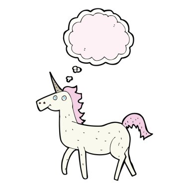 Düşünce baloncuklu tek boynuzlu at çizgi filmi