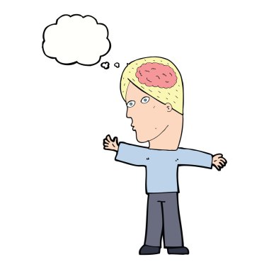 Düşünce baloncuğu olan çizgi film adamı.