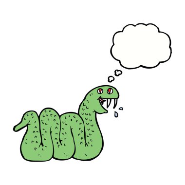 Düşünce baloncuklu çizgi film yılanı