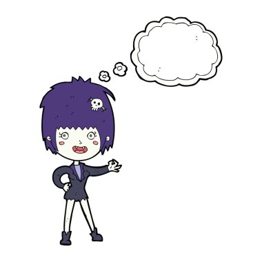 Düşünce baloncuğu olan vampir kız.