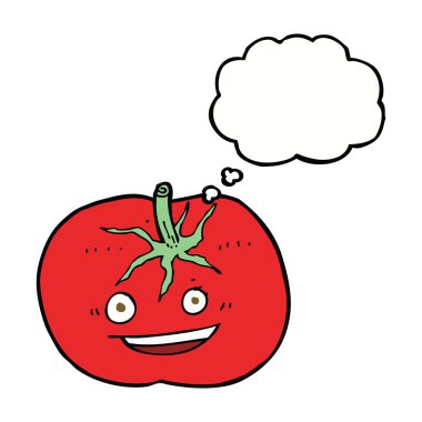 Düşünce baloncuklu çizgi film domatesi