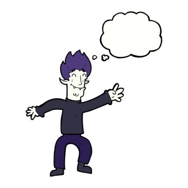 Düşünce baloncuklu mutlu vampir adam çizgi filmi.