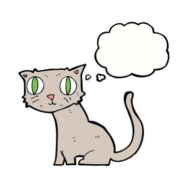 Düşünce baloncuklu çizgi film kedisi