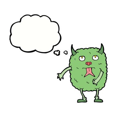 Düşünce baloncuklu komik çizgi film canavarı