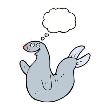 Düşünce baloncuklu mutlu fok.