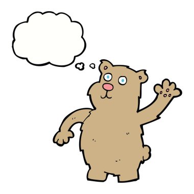 Düşünce baloncuğu sallayan çizgi film ayısı