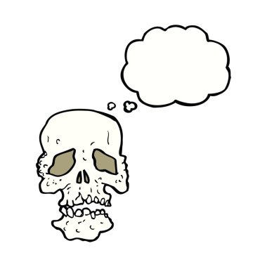 Düşünce balonlu karikatür kafatası