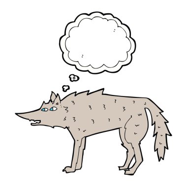 Düşünce baloncuklu çizgi film kurdu