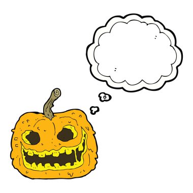 Düşünce baloncuklu ürkütücü balkabağı.