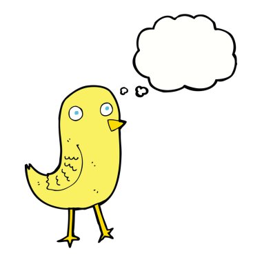 Düşünce baloncuklu komik çizgi film kuşu