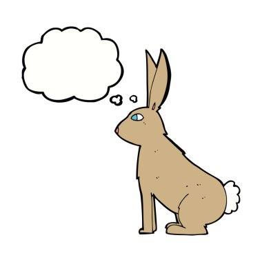 Düşünce baloncuklu çizgi film tavşanı