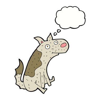 Düşünce baloncuğu olan bir çizgi film köpeği