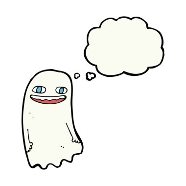 Düşünce baloncuklu komik bir hayalet.