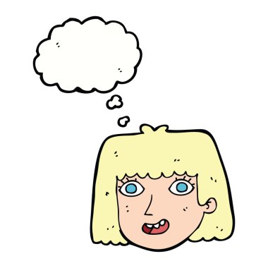 Düşünce baloncuklu mutlu kadın yüzü