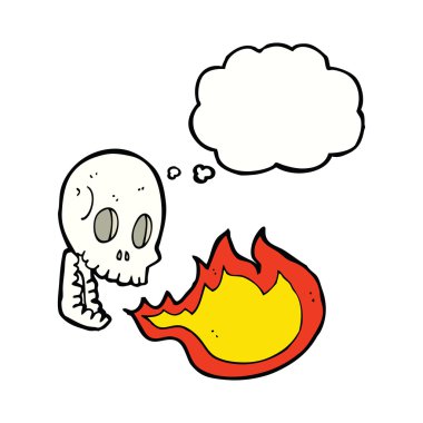 çizgi film ateş soluyan kafatası düşünce kabarcığı ile