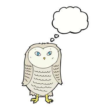 Düşünce baloncuklu çizgi film baykuşu