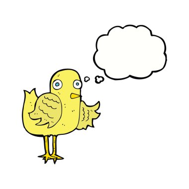 Düşünce baloncuğuyla kanat sallayan kuş.