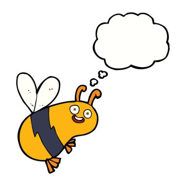 Düşünce baloncuklu komik çizgi film arısı