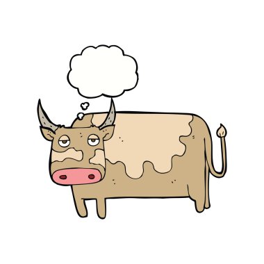 Düşünce baloncuklu çizgi film ineği