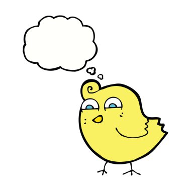 Düşünce baloncuklu komik kuş.