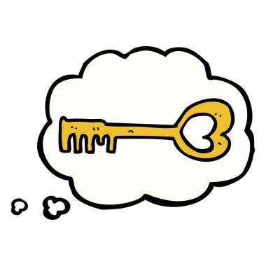 çizgi film kalp şekilli anahtar düşünce baloncuğu ile