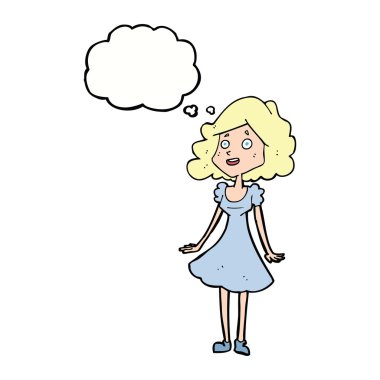 düşünce balonu ile içinde karikatür mutlu kadın