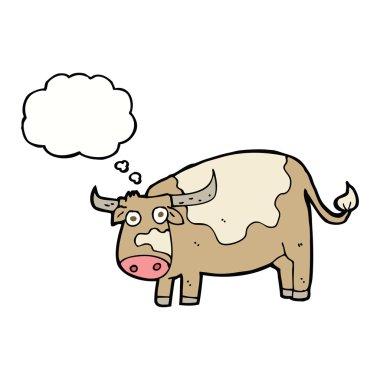 Düşünce baloncuklu çizgi film ineği
