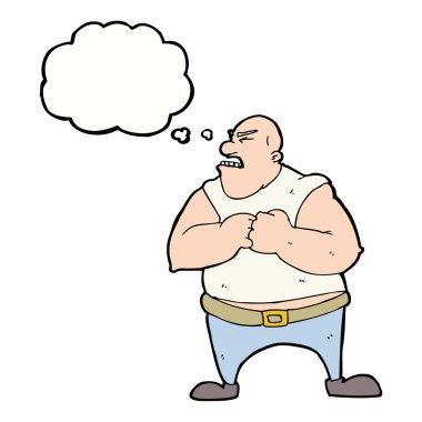 Düşünce baloncuğu olan vahşi bir adam.