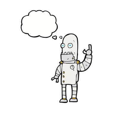 Düşünce baloncuğu sallayan robot.