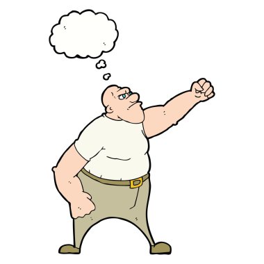 Düşünce baloncuğu olan kızgın bir adam.