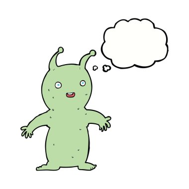 çizgi film mutlu küçük uzaylı düşünce kabarcığı ile