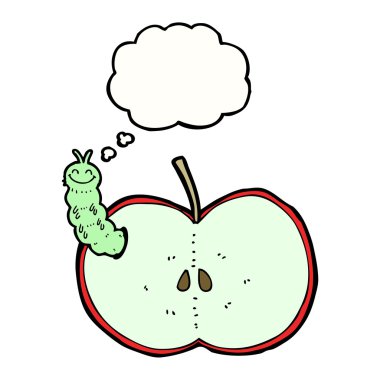 çizgi film böceği düşünce baloncuklu elma yiyor