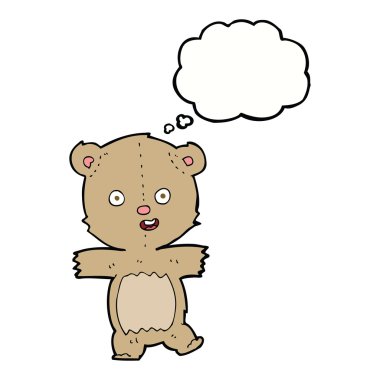 Düşünce baloncuğu ile dans eden oyuncak ayı.