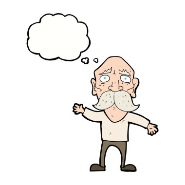 Yaşlı adamla endişeli: düşünce balonu çizgi film