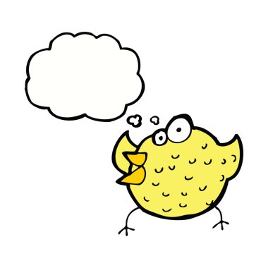 Düşünce baloncuklu mutlu kuş.