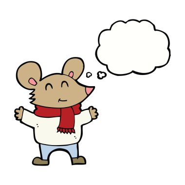 Düşünce baloncuklu çizgi film faresi