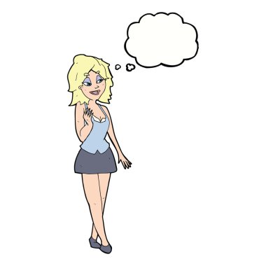 Düşünce baloncuğu olan çekici ofis kadını