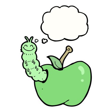 çizgi film böceği düşünce baloncuklu elma yiyor