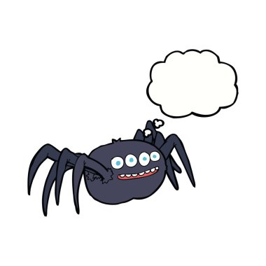 Düşünce baloncuklu korkunç örümcek çizgi filmi.