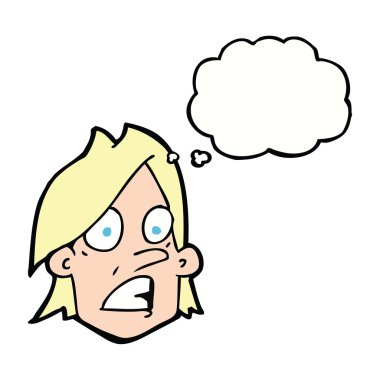 Düşünce baloncuklu karikatür korkmuş yüzü