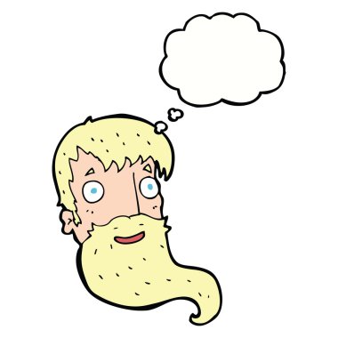 Düşünce baloncuğu olan sakallı adam.