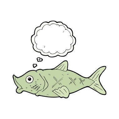 Düşünce baloncuklu çizgi film balığı
