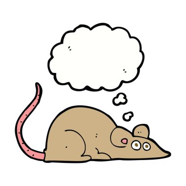 Düşünce baloncuklu çizgi film faresi