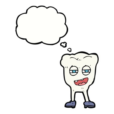 Düşünce baloncuklu komik diş karakteri
