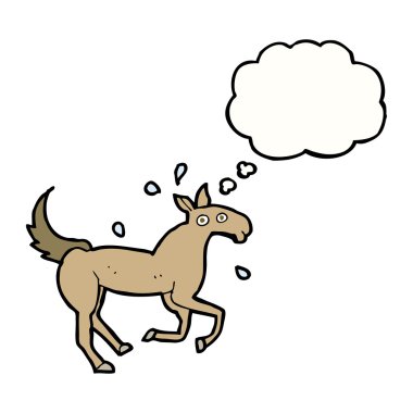 Düşünce baloncuğuyla terleyen at.